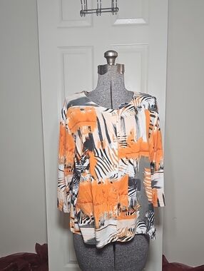 Onque Casuals Snap Front Colorful Orange Zebra Print Cardigan Petite Plus Size X